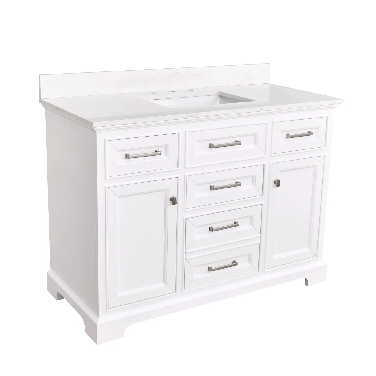 Prismarble Bathroom Vanity 48 in White with Marble Countertop & Backsplash
