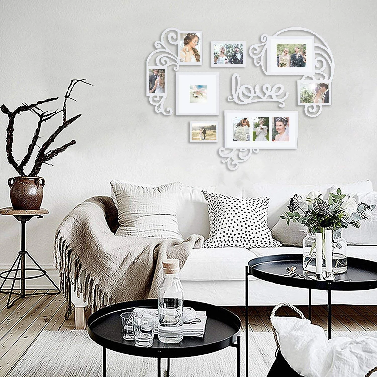 Heart Shaped Family Photo Frame Collage Display Three 4x6 Photos White
