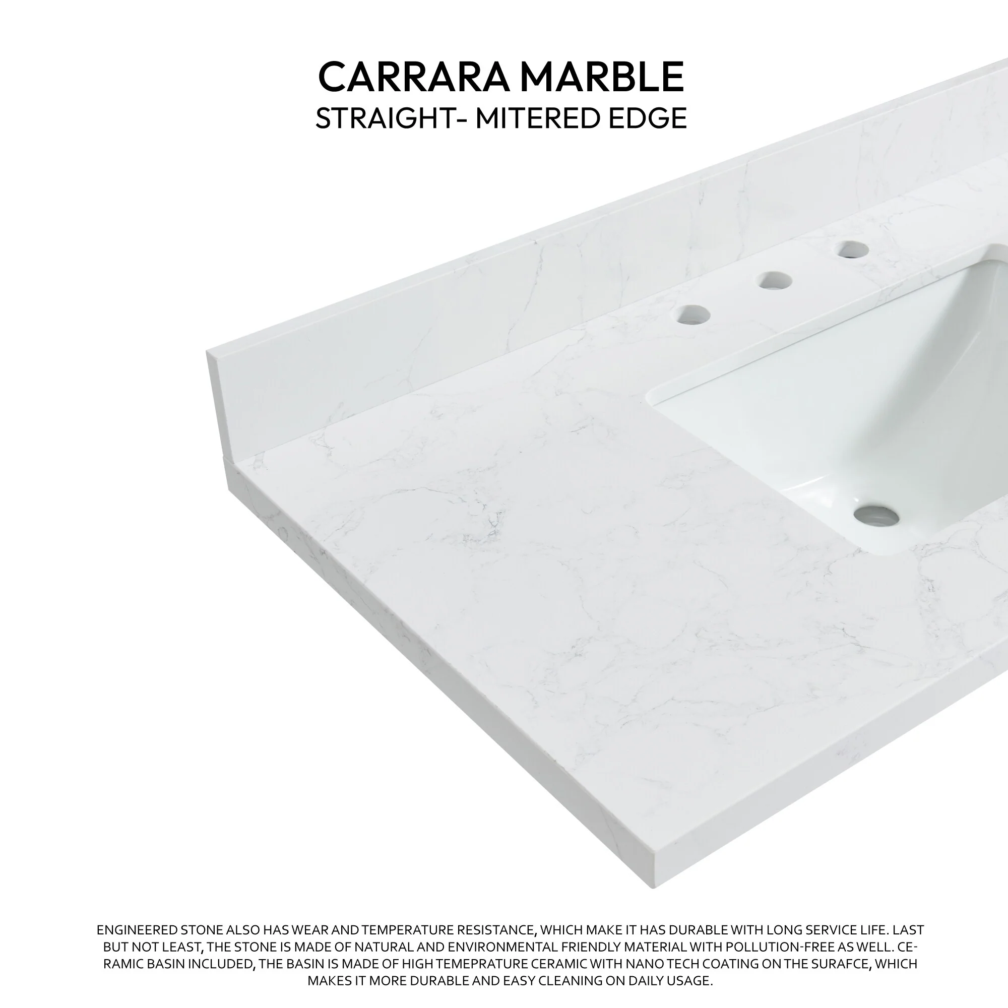 Jaen Composite Stone Vanity Top with White Rectangular Sink