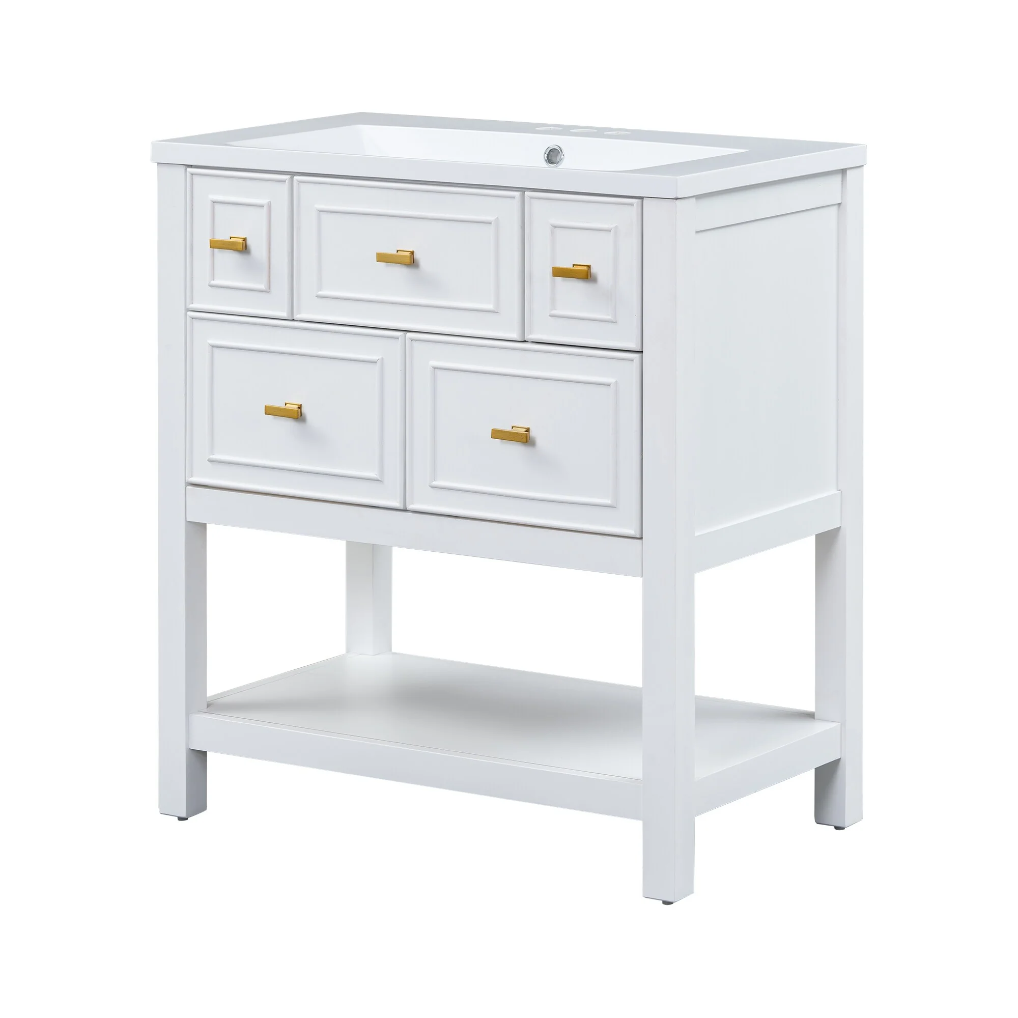 Free Standing Single Bathroom Vanity with 5 Drawers Bathroom Storage Cabinet