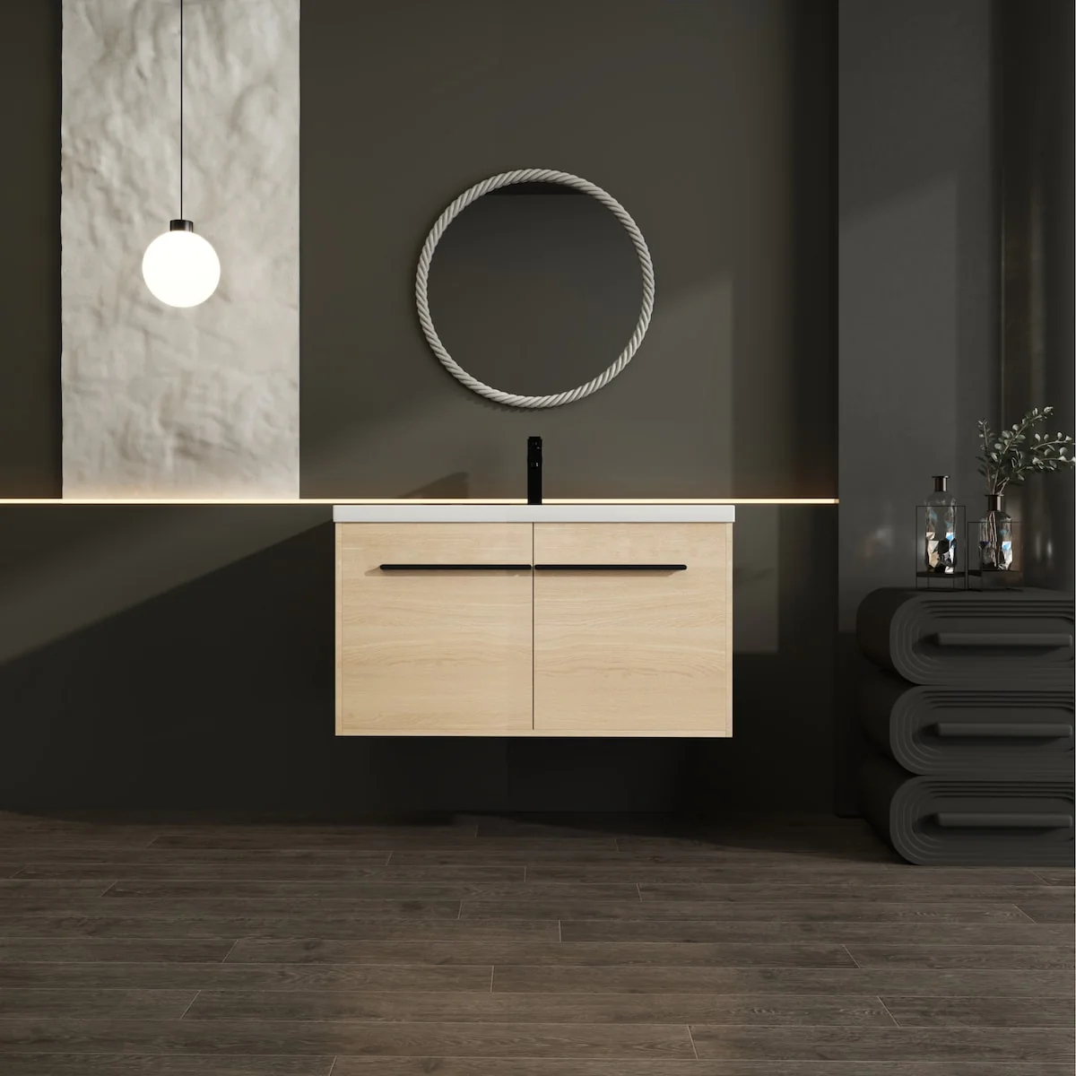 Bathroom Vanity with Resin Countertop Sink & 2 Doors