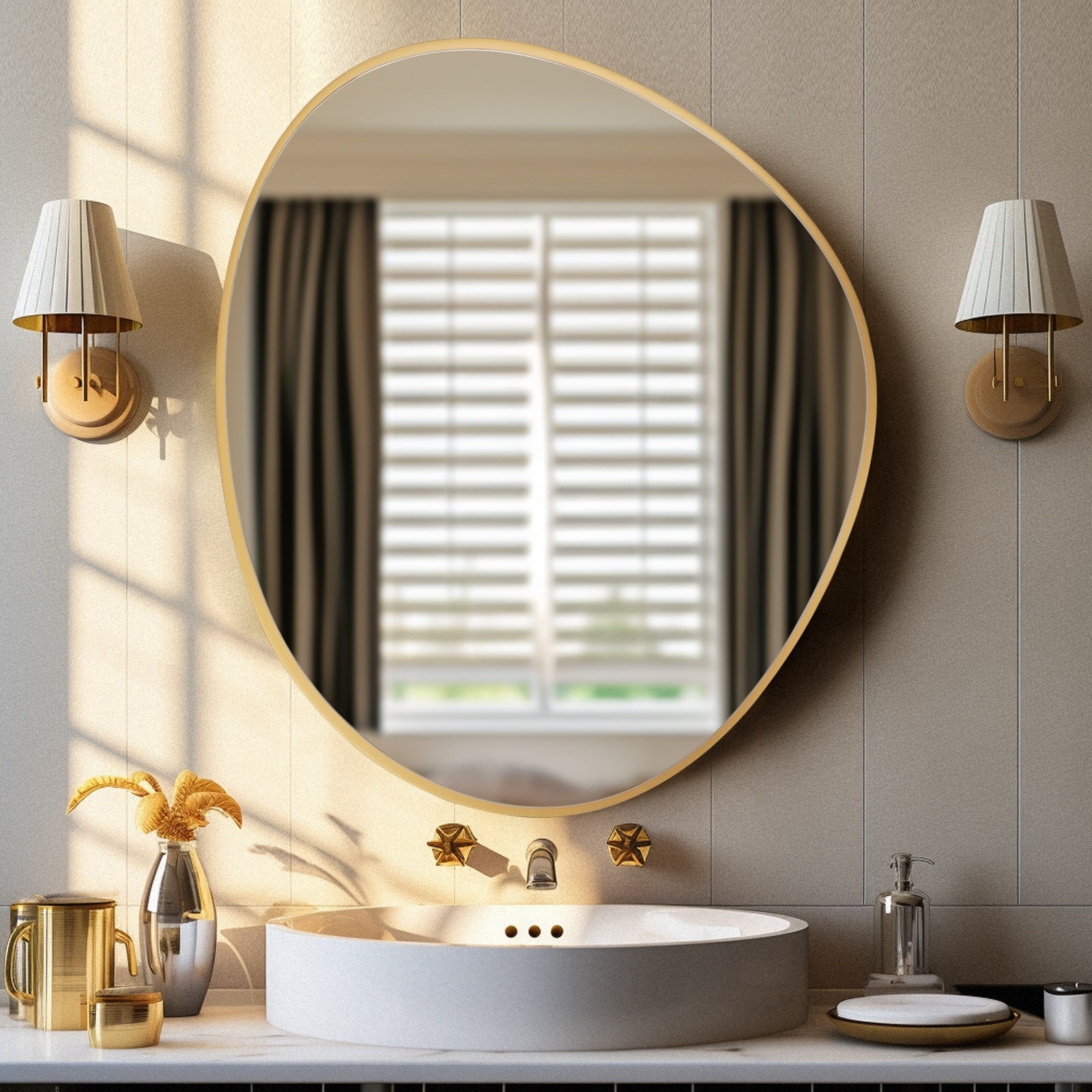 Contemporary Asymmetrical Mirror, Pebble Shaped Irregular Mirror