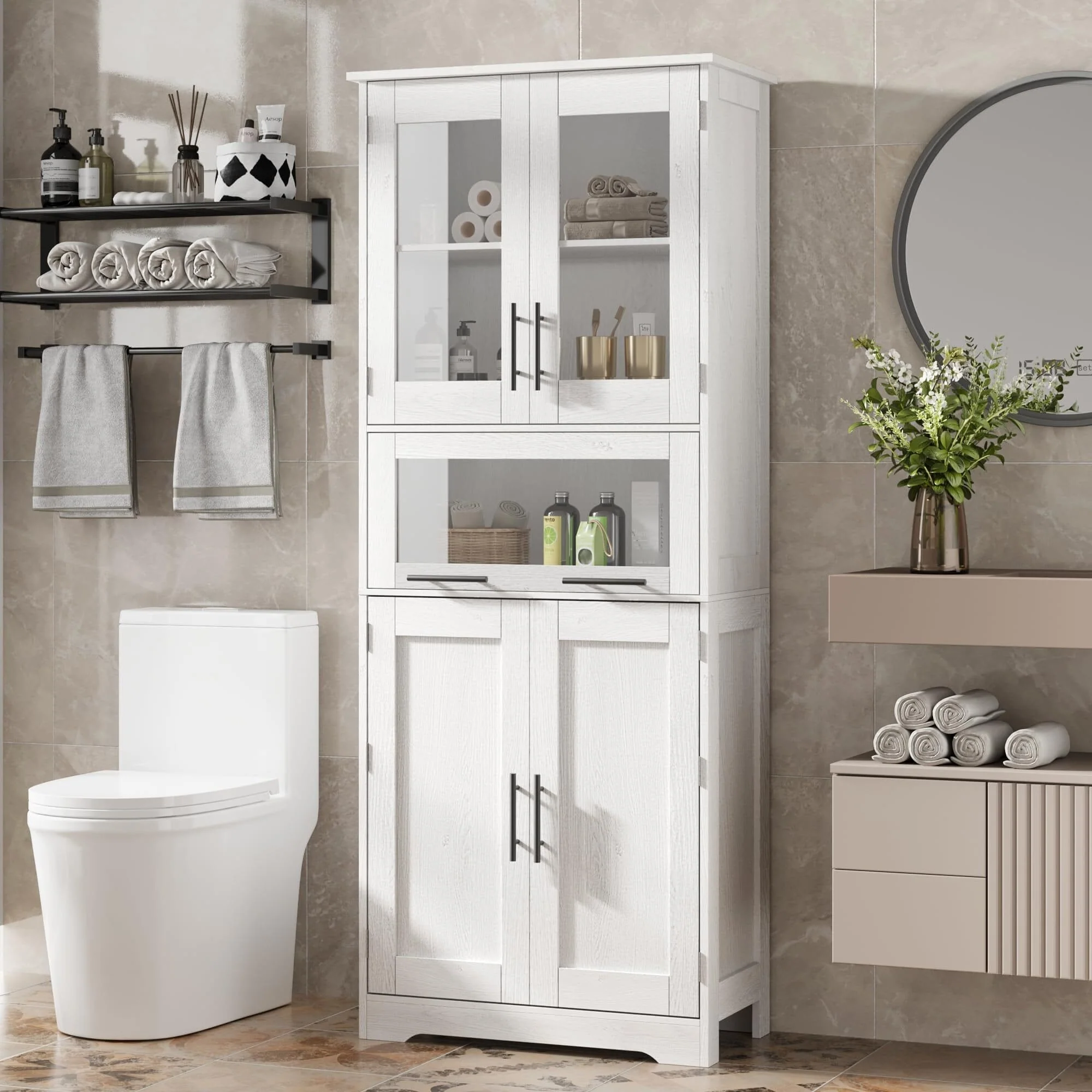 Bathroom Cabinet, Tall Kitchen Pantry Cabinet with Doors and Adjustable Shelf