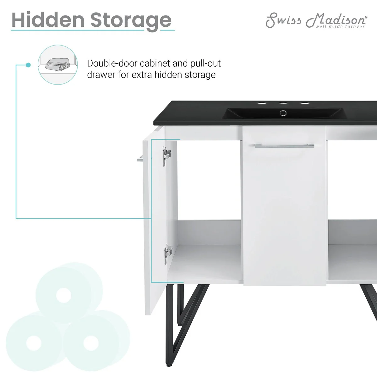 Annecy 36 In. White Bathroom Vanity With Black, 3-Hole Ceramic Sink Top