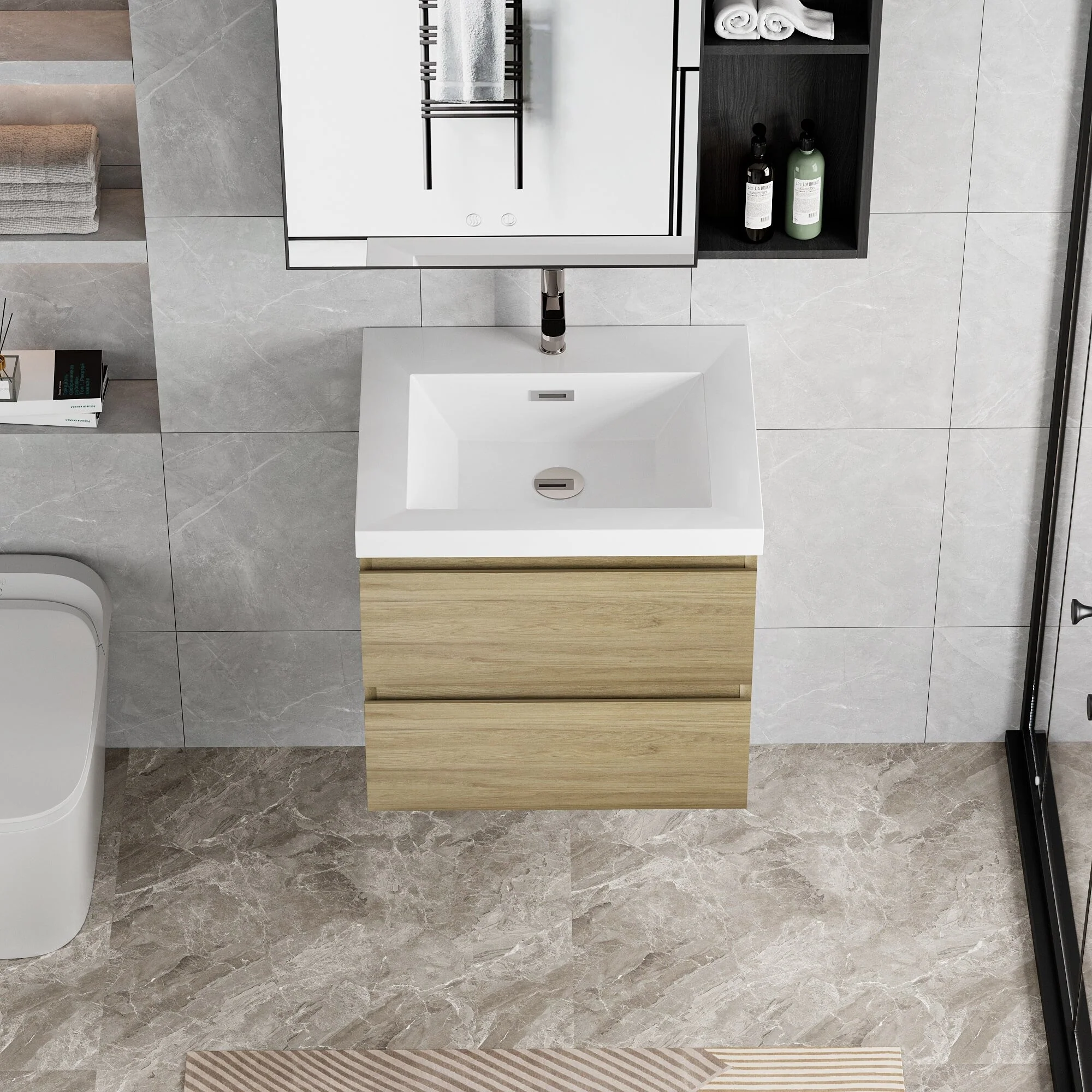 MDF Floating Bathroom Vanity with Integrated Resin Sink
