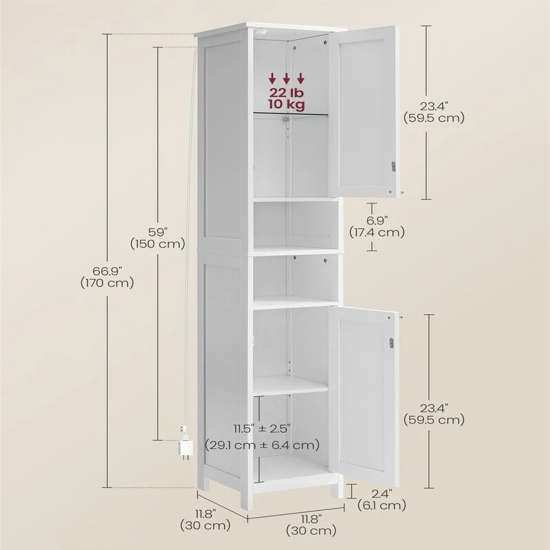 Tall Bathroom Cabinet with Lights - 11.8