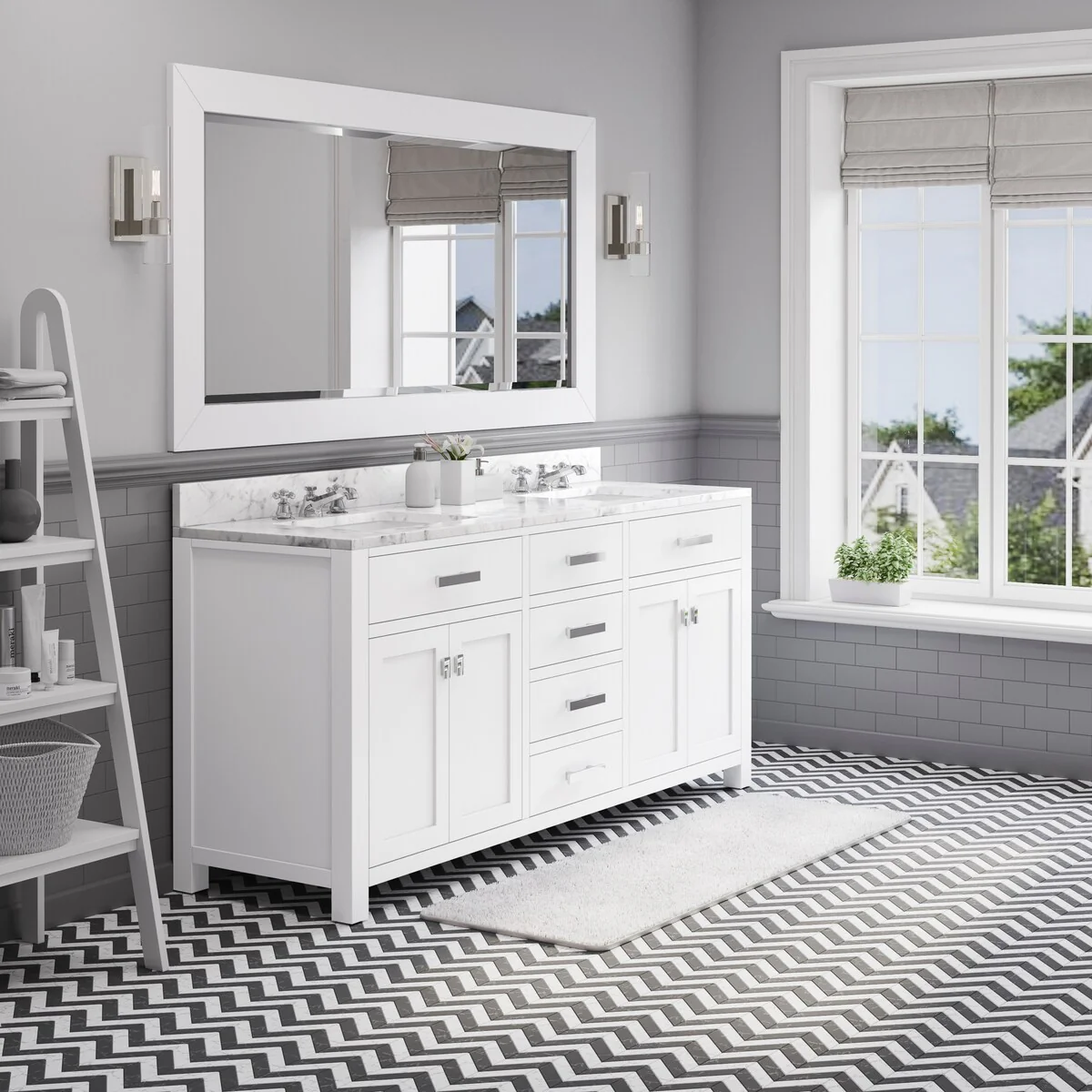 Water Creation Madison 72-inch Solid White Double Sink Bathroom Vanity