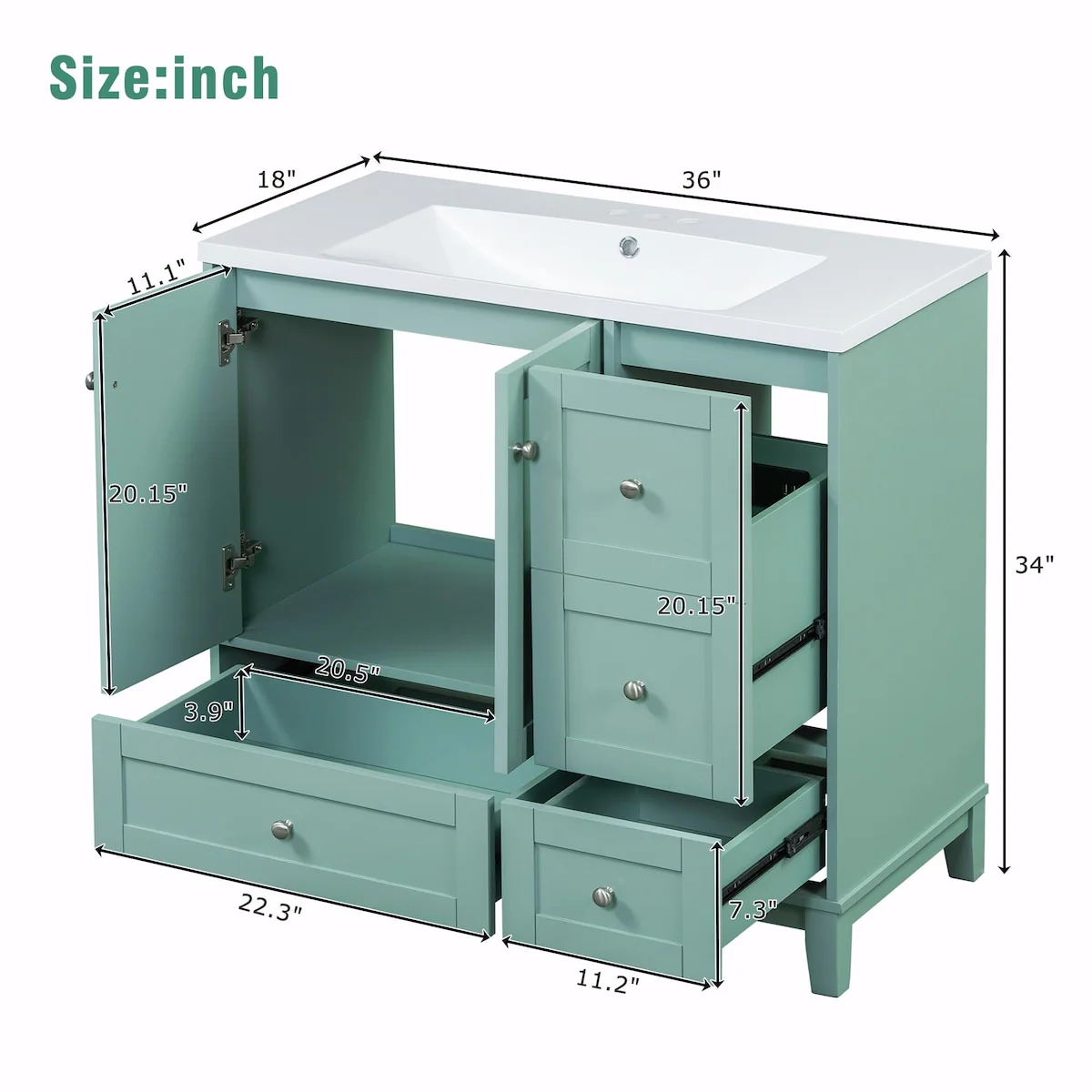 Modern 36-Inch Bathroom Vanity with Resin Sink and Ample Storage
