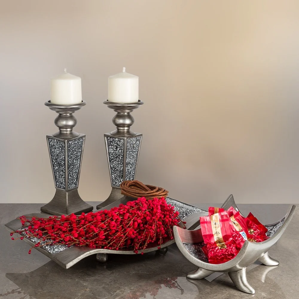Creative Scents Schonwerk Silver Centerpiece Bowl- Crackled Mosaic Design