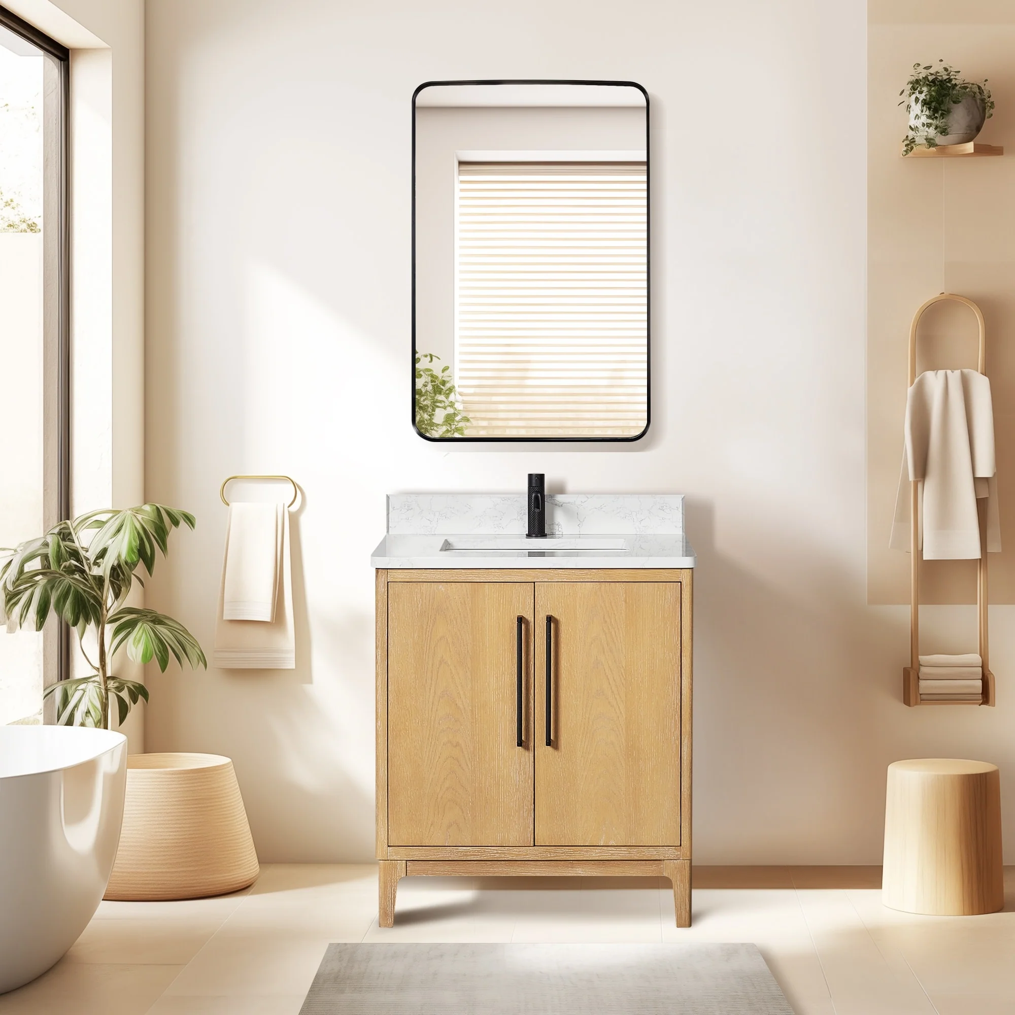 Gara Single Bath Vanity with Composite Stone Top and Mirror