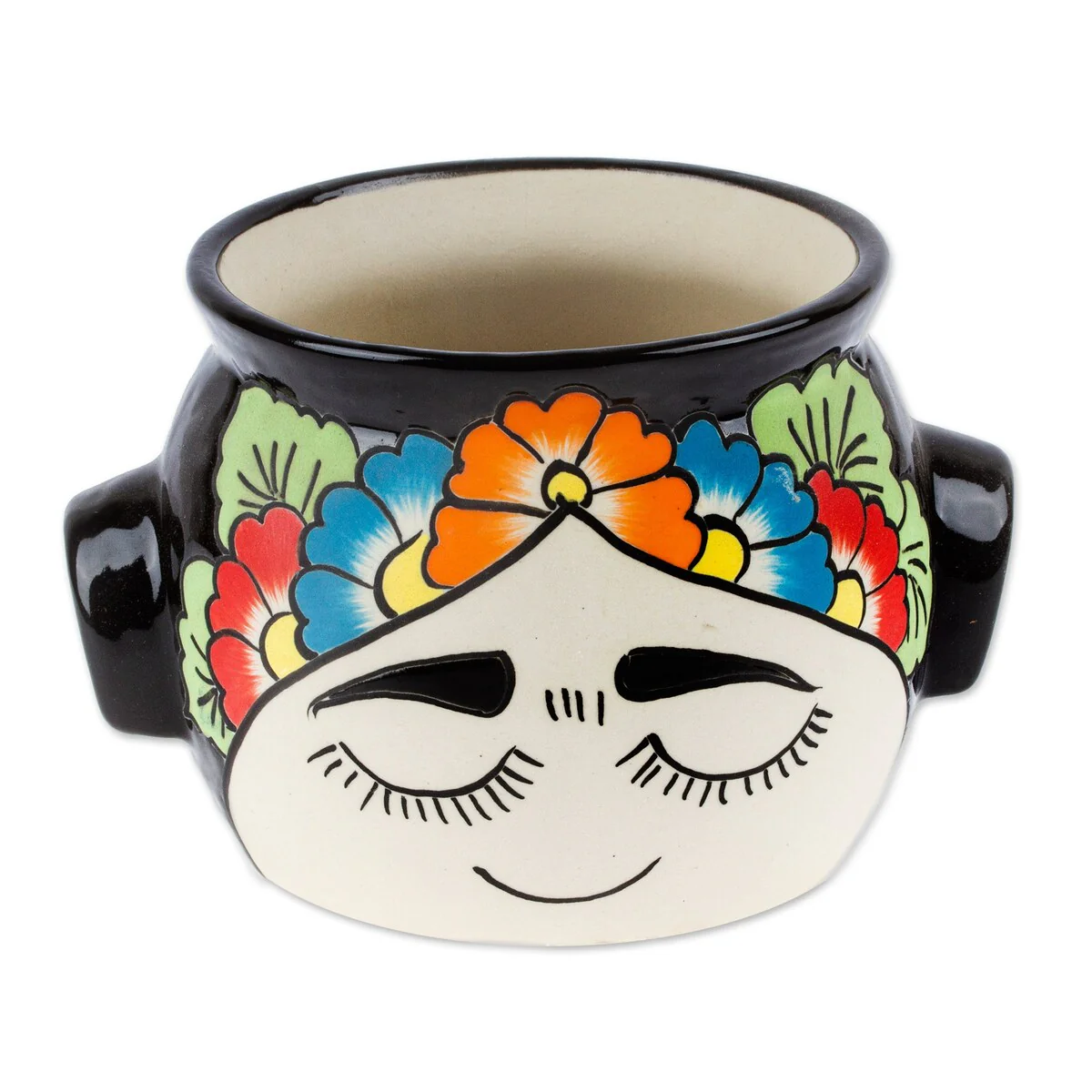 Novica Handmade Natural Frida Ceramic Flower Pot