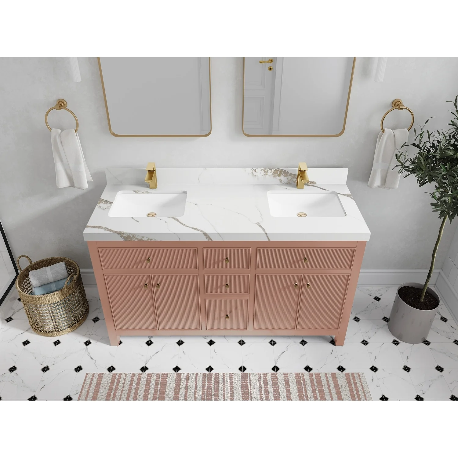 Willow Collections 60 in. W x 22 in D. Sonoma Free Standing Reeded Double Sink Bathroom Vanity with Countertop