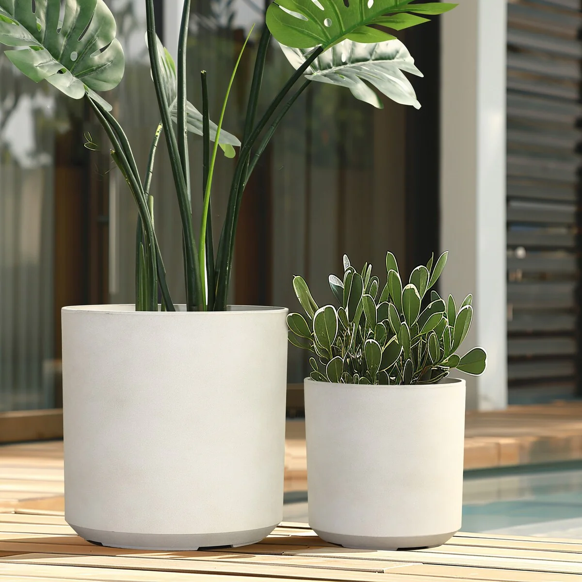 2-Piece HDPE Round Plastic Pot Planters Set