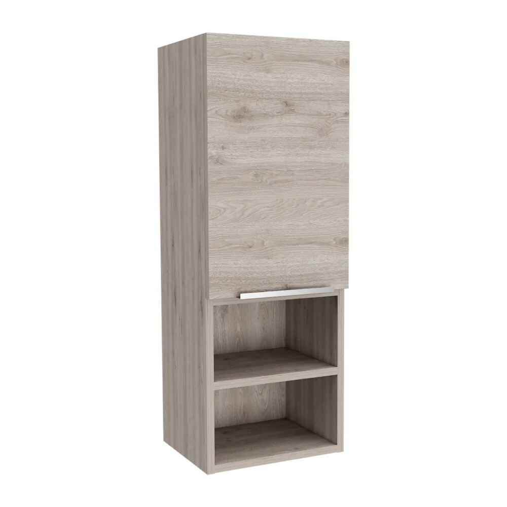 Modern Wood Medicine Cabinet, Compact Bathroom Medicine Cabinet with 1 Door and Open Shelves, 32.08 