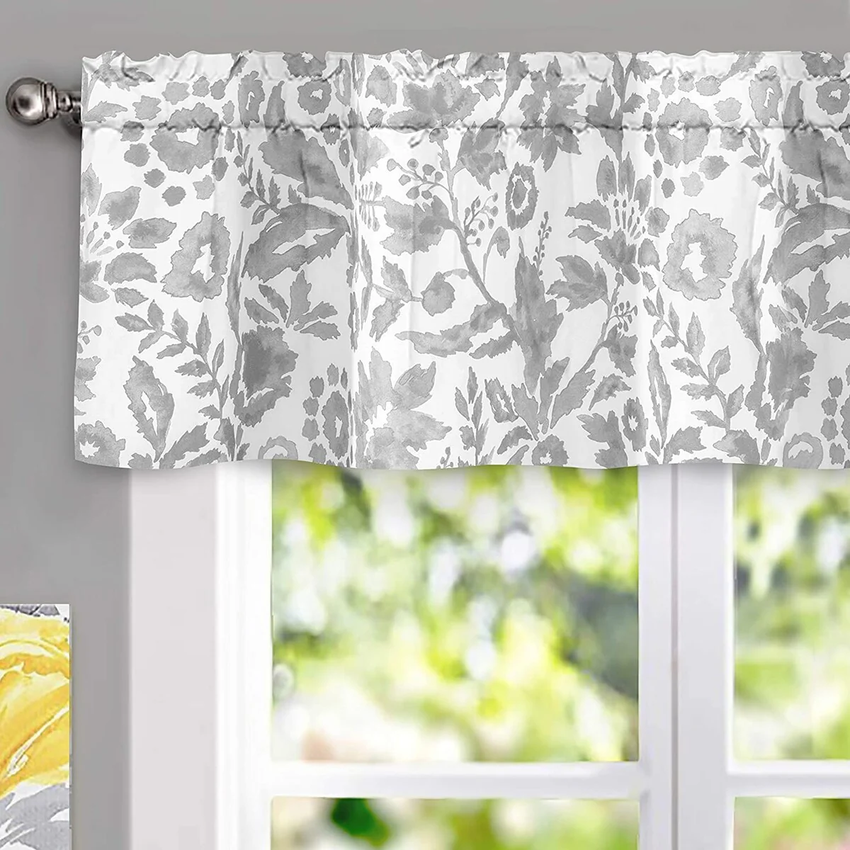 DriftAway Julia Watercolor Blooming Flower Floral Lined Thermal Insulated Window Curtain Valance - 52'' width x 14'' length