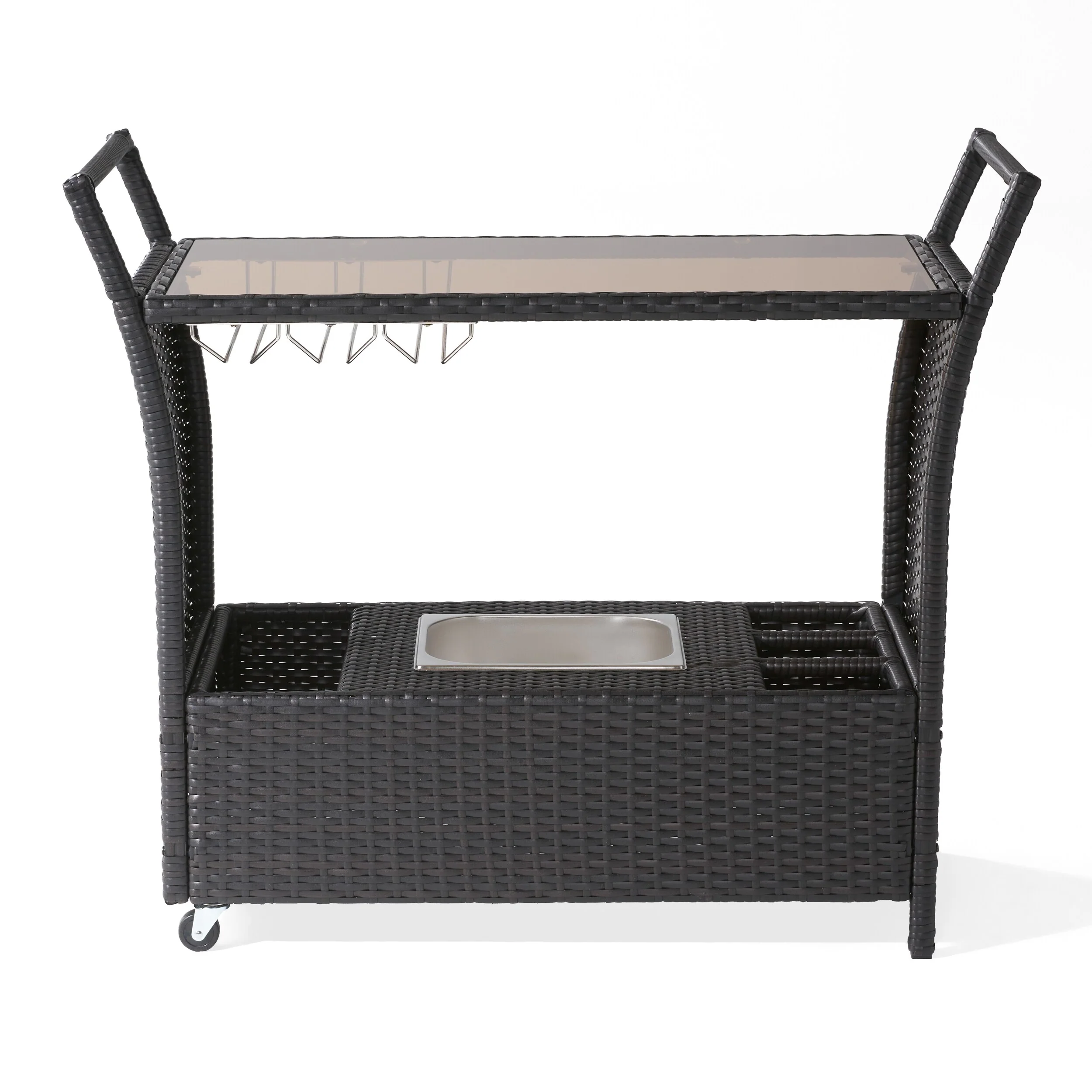 Bahama Outdoor Wicker Bar Cart with Tempered Glass Top by Christopher Knight Home