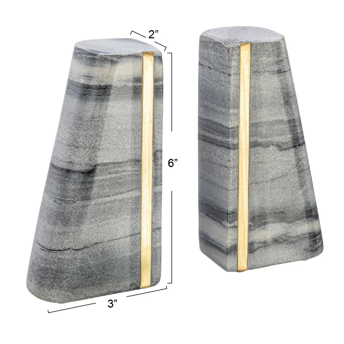 Geometric Marble Bookends with Brass Inlay