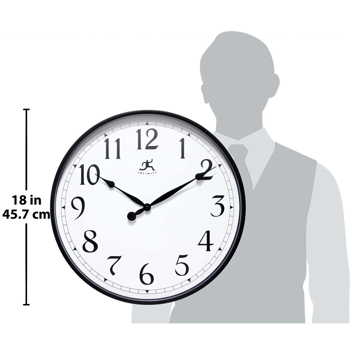 Black Office Clock Large Easy to Ready 18 inch Simple Wall Clock - 18 x 1.65 x 18