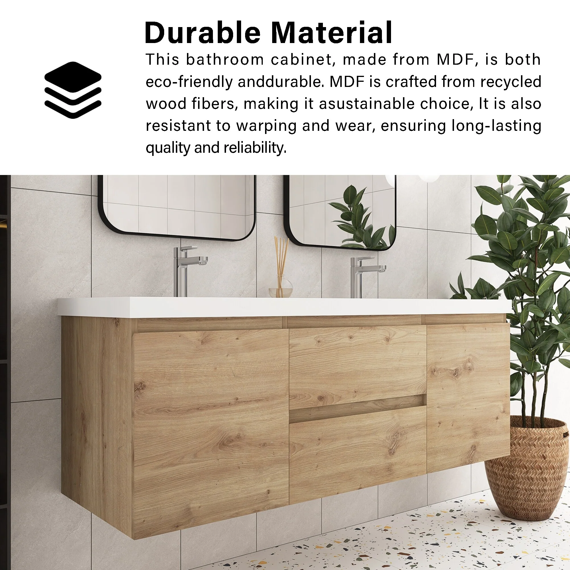 Angela Wall Mounted Bathroom Vanity in F. Oak with White Cultured Marble Top