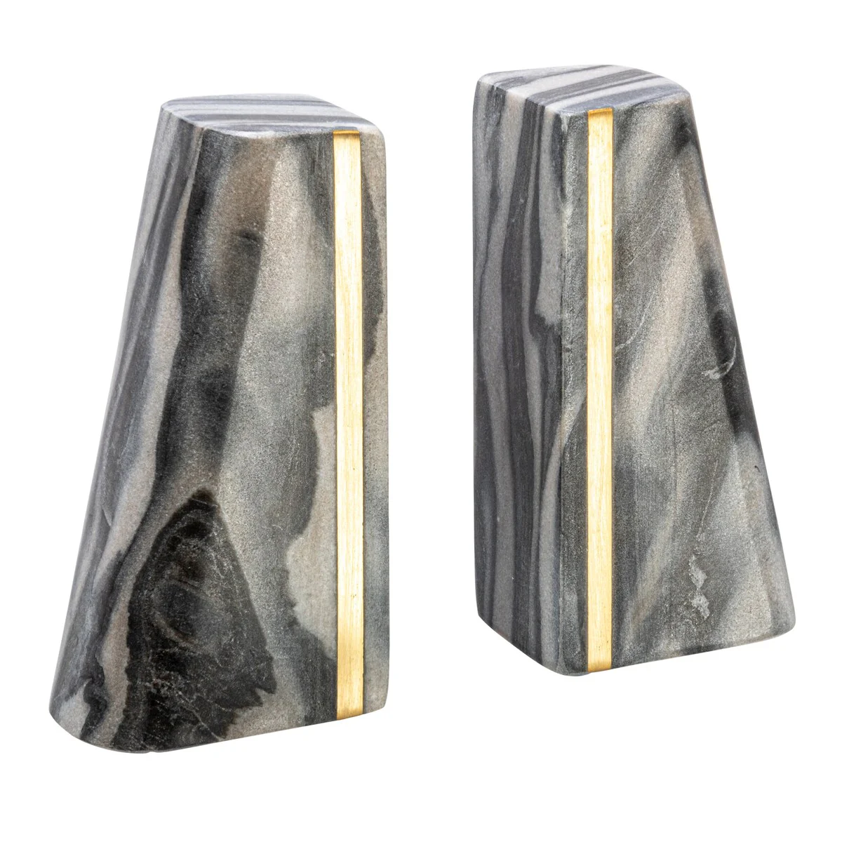 Geometric Marble Bookends with Brass Inlay