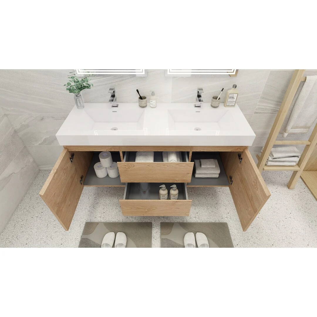Baillie 60'' Wall-Mounted Vanity with Double Reinforced Acrylic Sink
