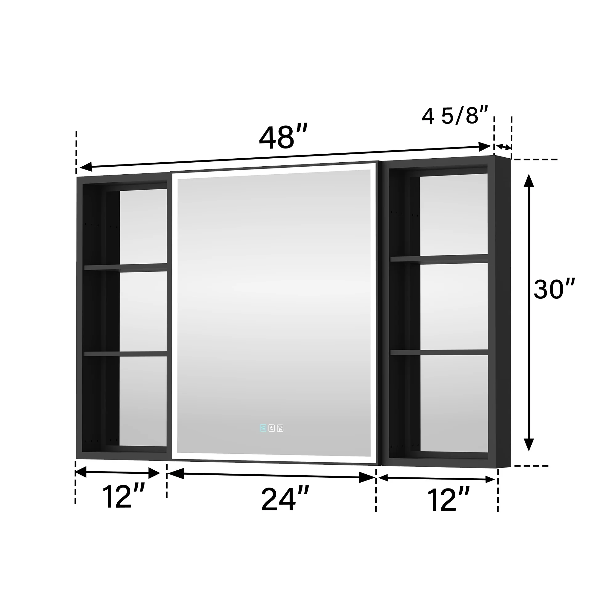 30 in. H Recessed or Surface Wall Mounted LED Mirror Cabinet With Black Side Cabinet