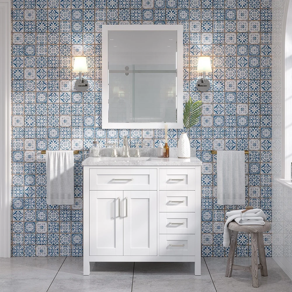 Tahoe 36 Vanity in White with White Carrera Top and Mirror