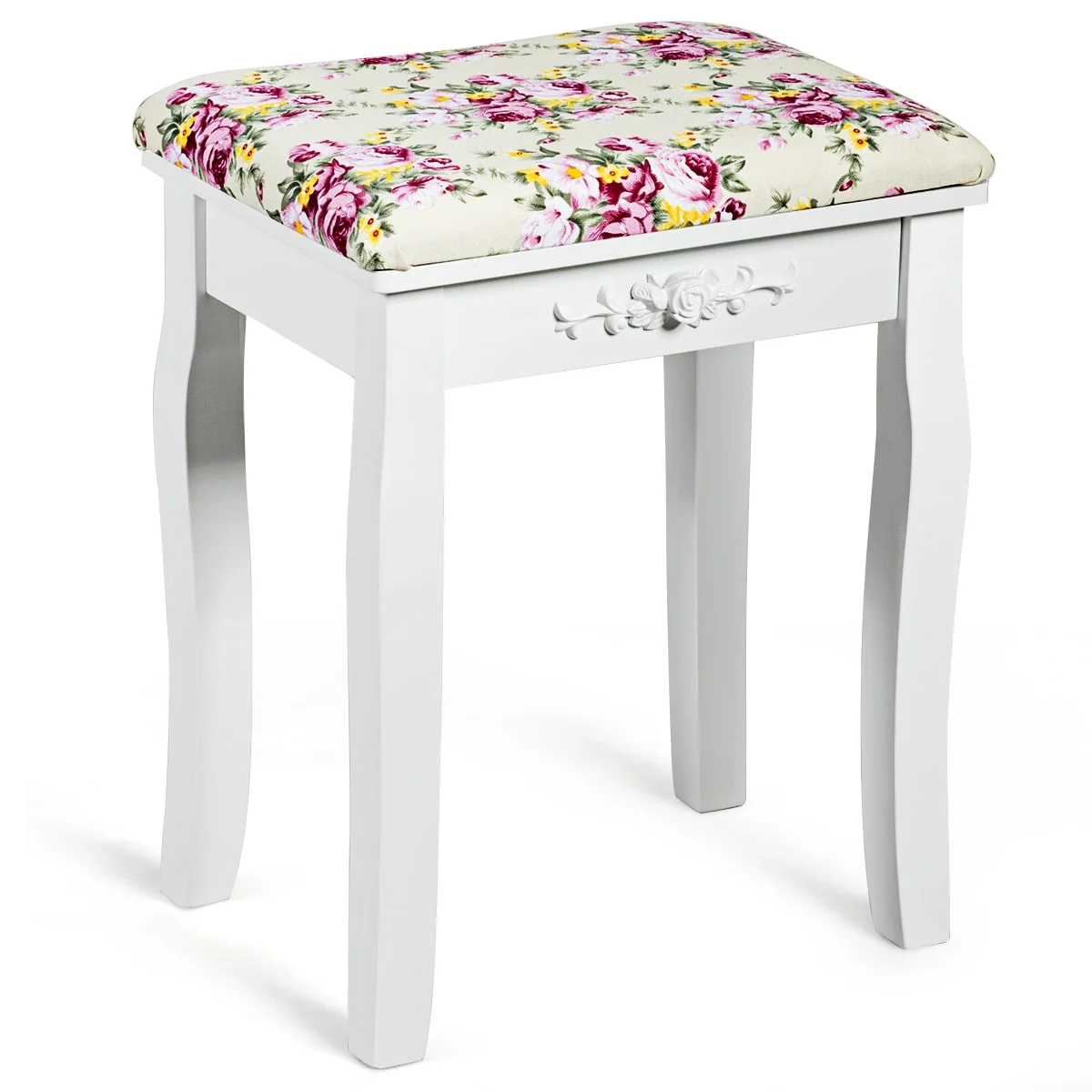 Costway Vanity Wood Dressing Stool Padded Chair Makeup Cushion White