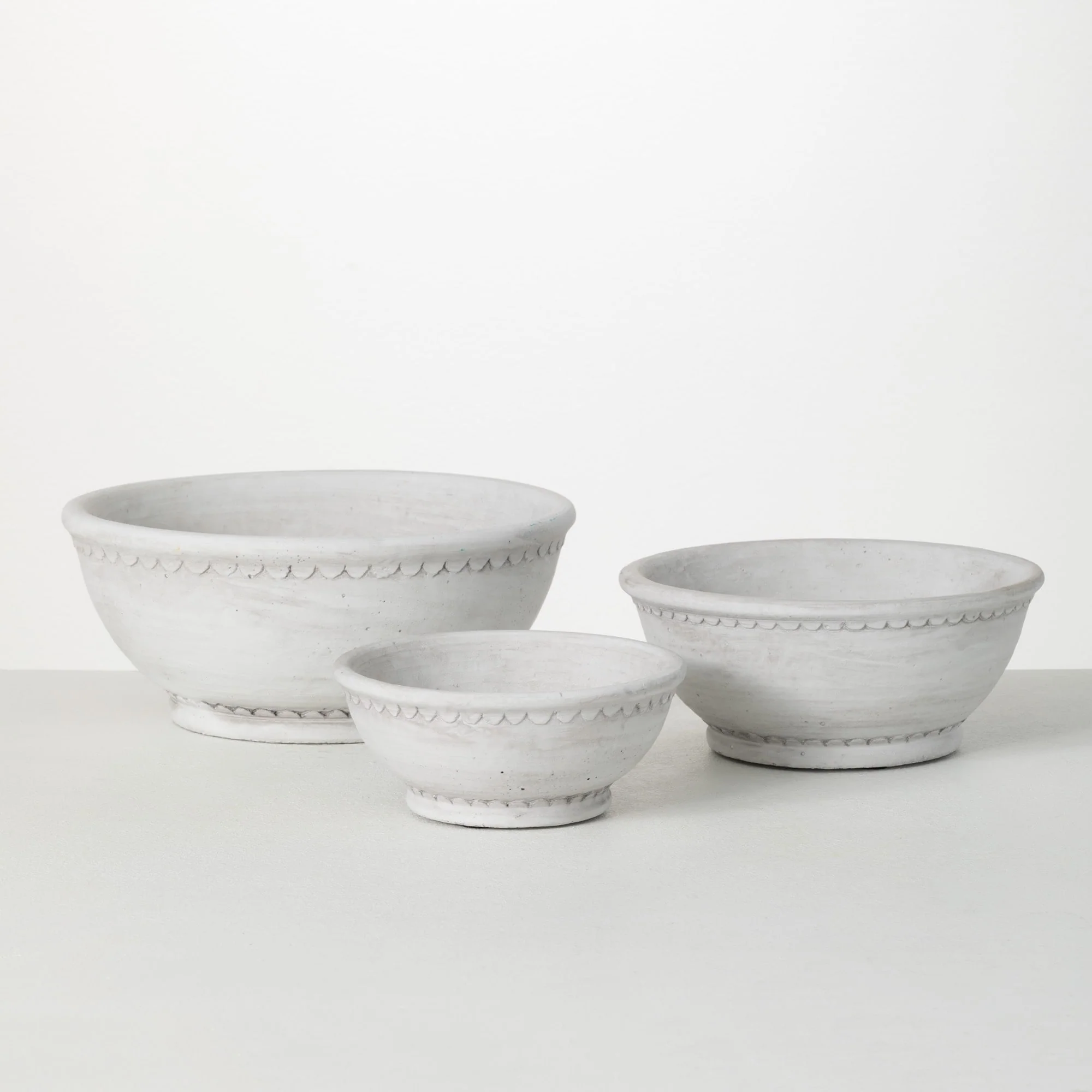Sullivans Whitewashed Garden Ceramic Planter Bowl Set of 3, 4.5