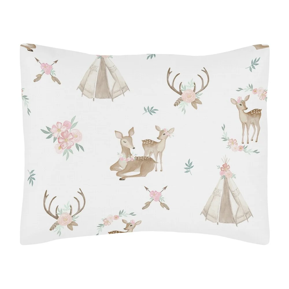 Sweet Jojo Designs Blush Pink Mint Watercolor Woodland Deer Floral Collection Girl 5-piece Toddler-size Comforter Set