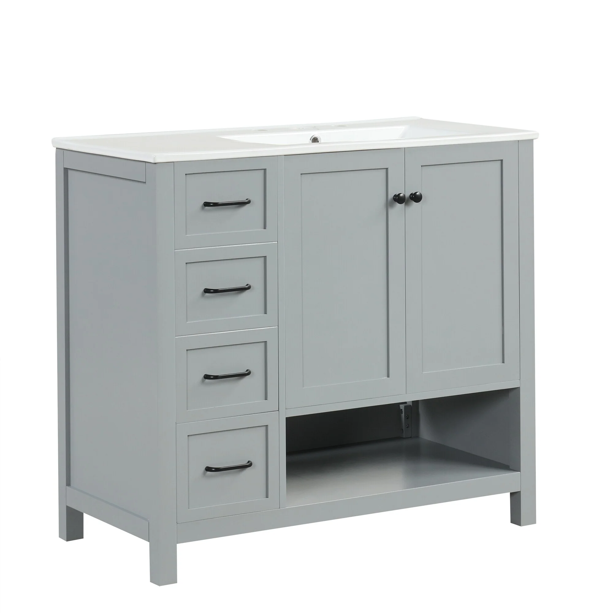 Bathroom Vanity with Ceramic Sink, Bathroom Storage Cabinet with 2 Drawers, Bathroom Vanity with 1 Tip-Out Drawer and 1 Door