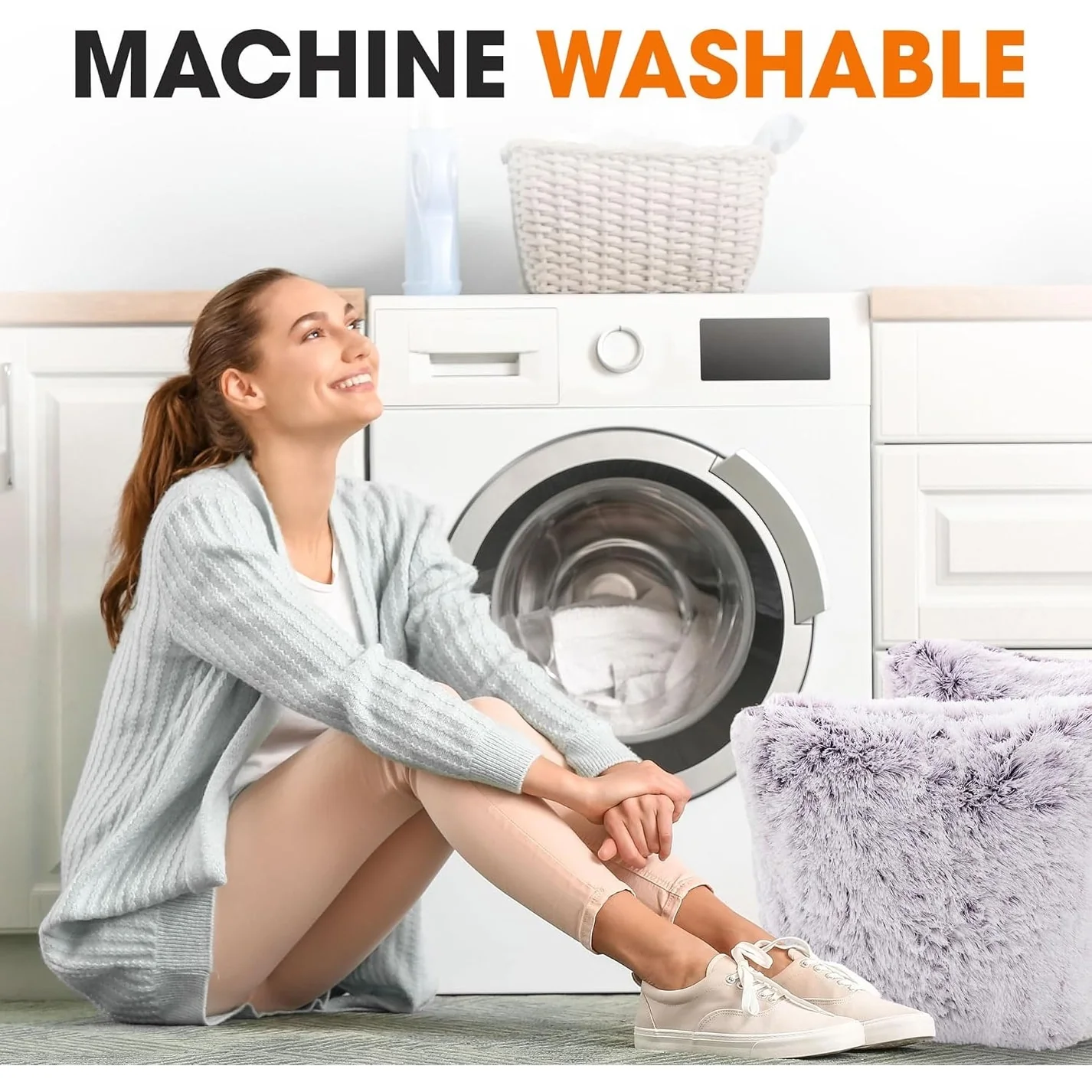 Cheer Collection Shaggy Long Hair Throw Pillows (Set of 2)