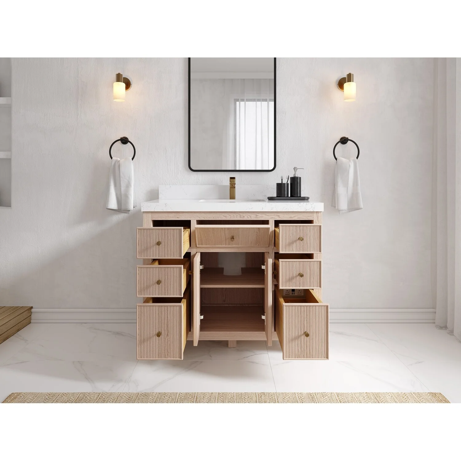 Willow Collections 42 x 22 Sonoma White Oak Wood Single Sink Bathroom Vanity with Quartz or Marble Countertop