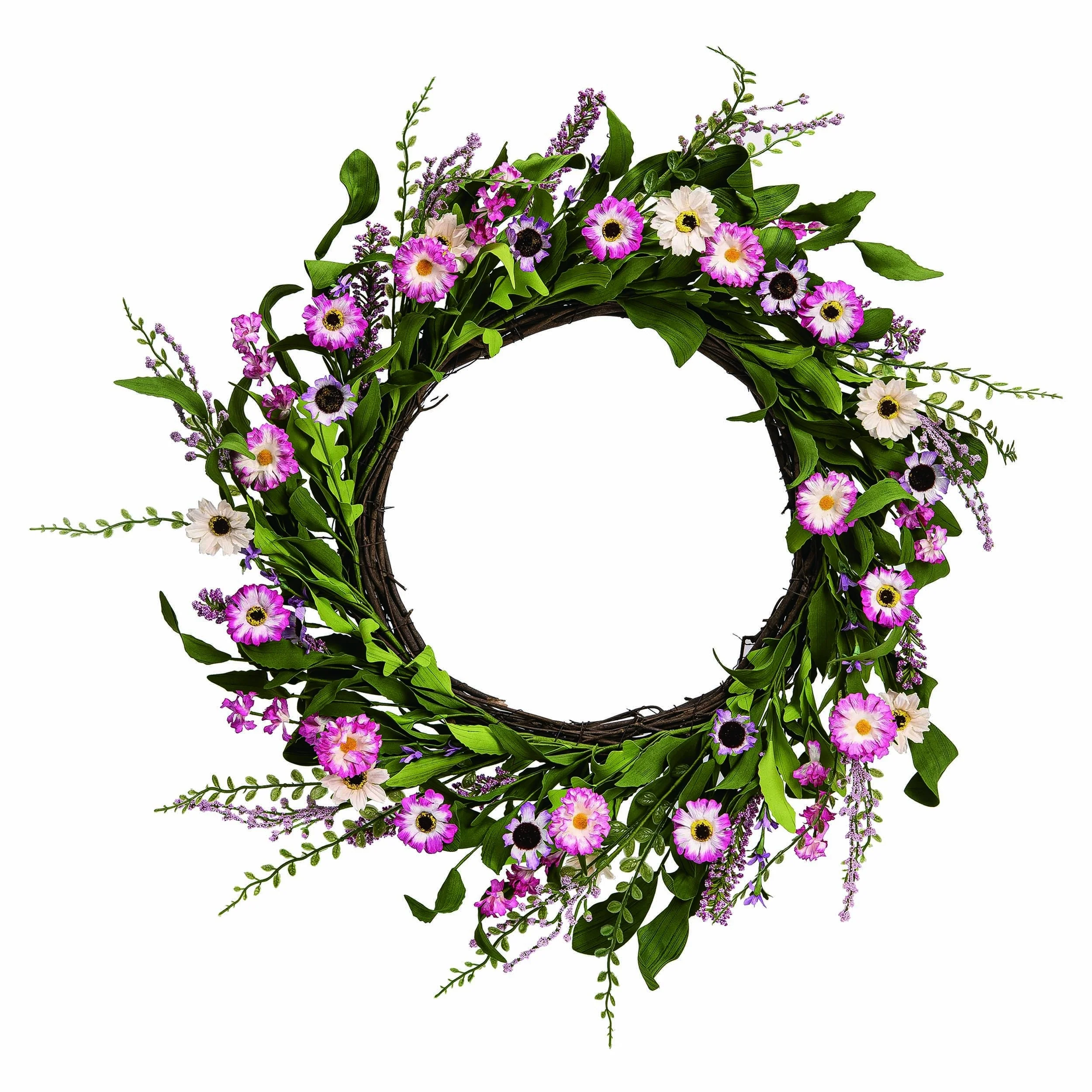 Transpac Natural Fiber 25.98 in. Multicolor Spring Flowers and Greenery Wreath