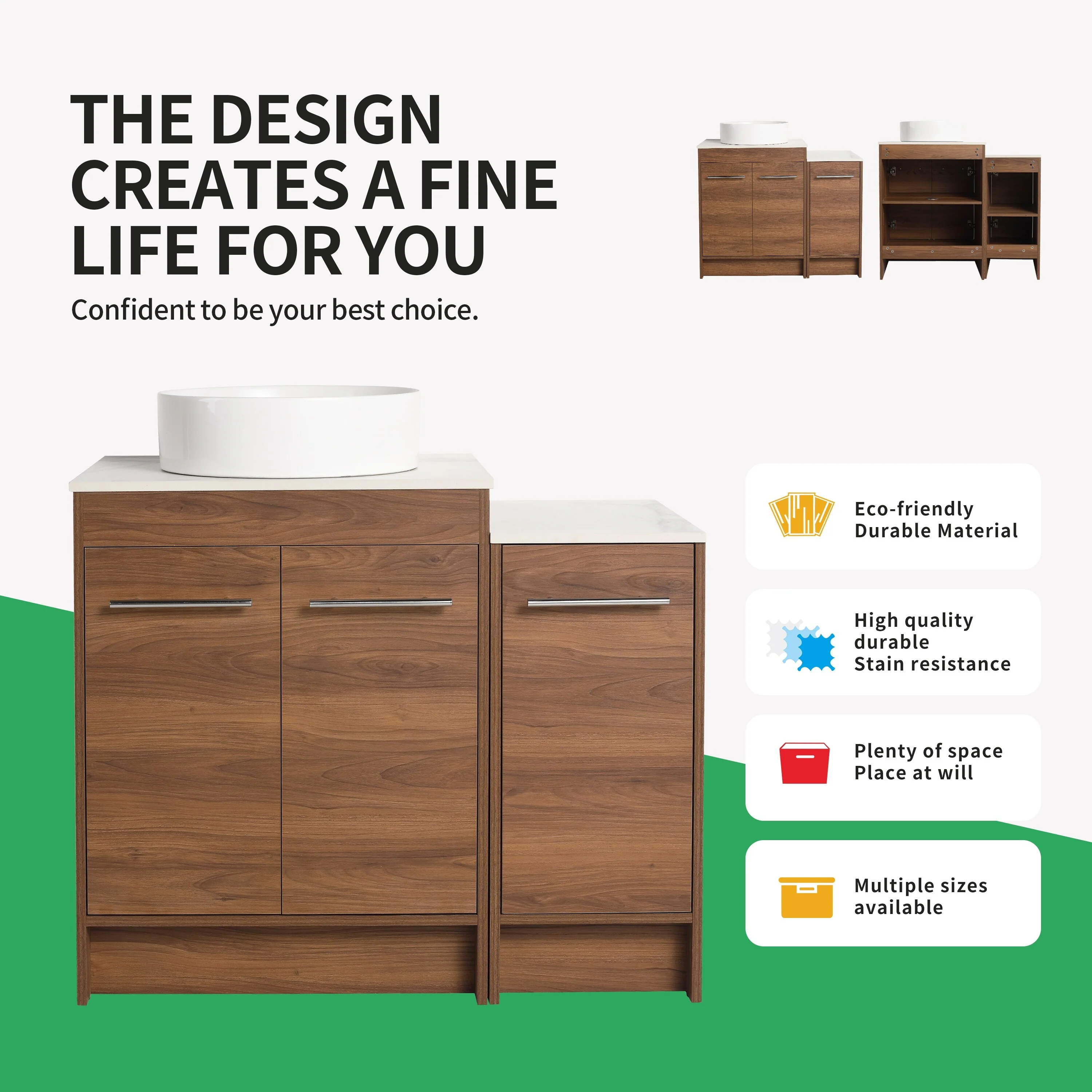 BNK 24/36/48/60 Inch Bathroom Vanity with Sink, Freestanding Bathroom Vanity with Soft Close Doors and Adjustable Shelf