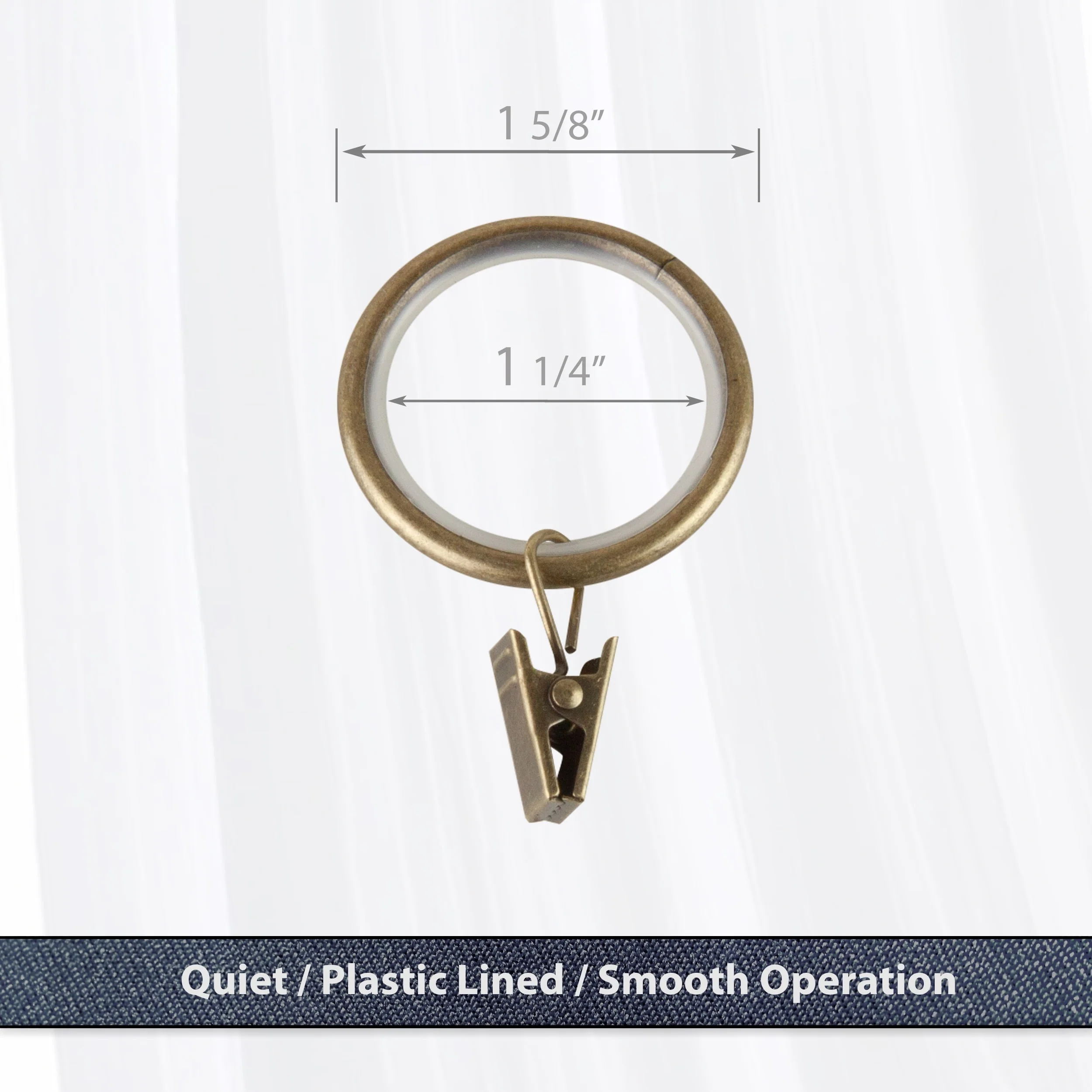 InStyleDesign 1-1/4 inch Noise-Canceling Curtain Rings w/Clip (Set of 10)