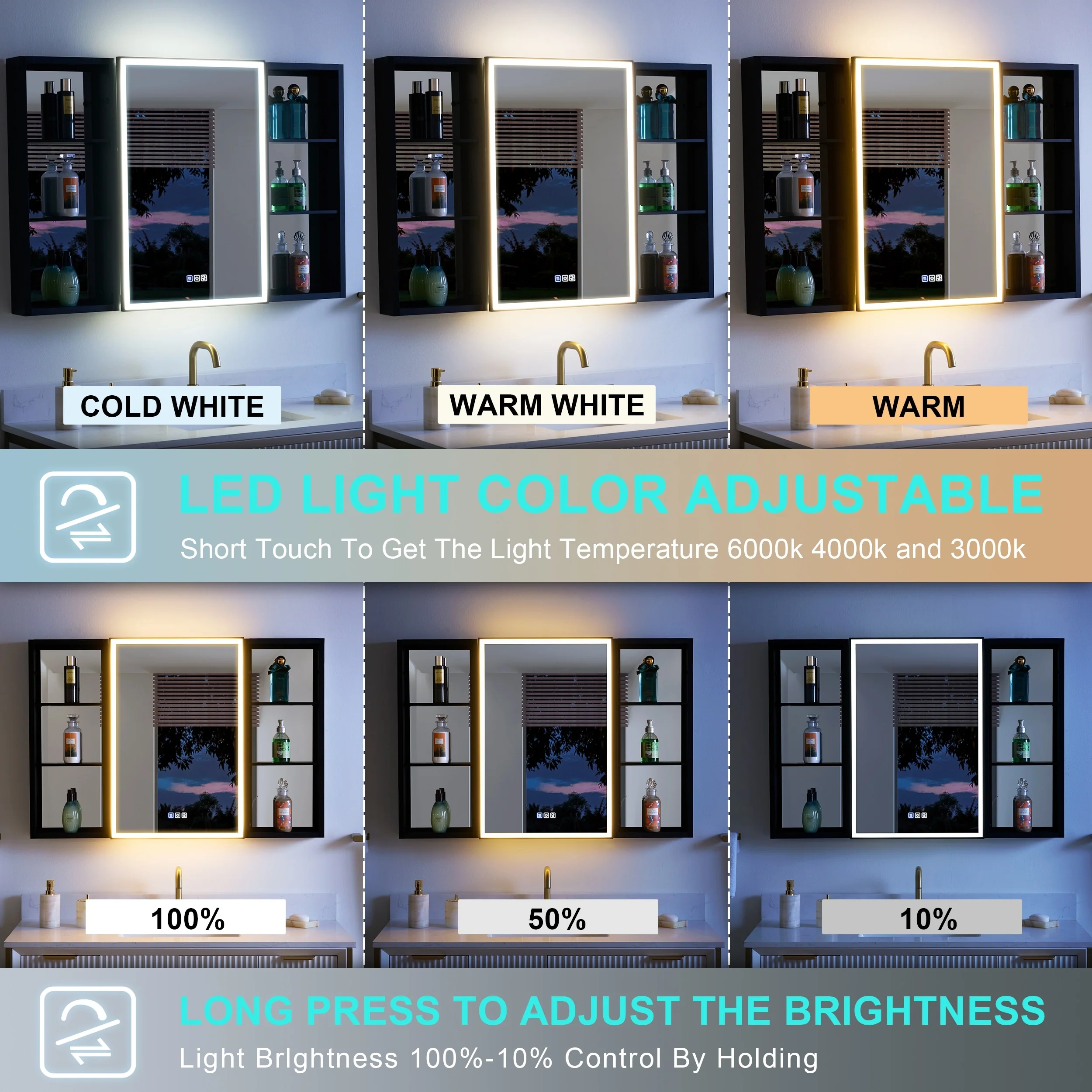 30 in. H Recessed or Surface Wall Mounted LED Mirror Cabinet With Black Side Cabinet