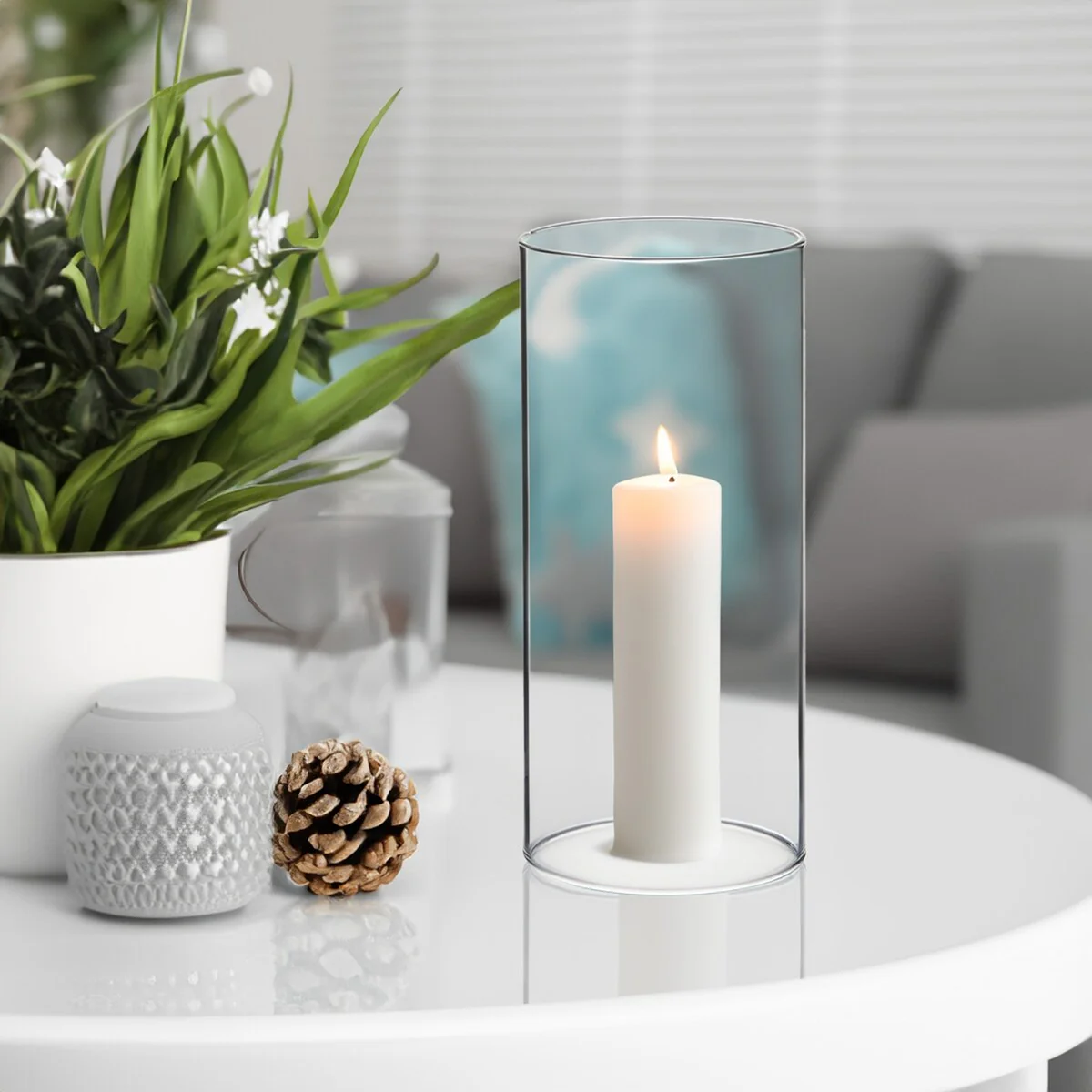 Clear Glass Cylinder Hurricane Chimney Tube, Candle Cover - 1 Piece
