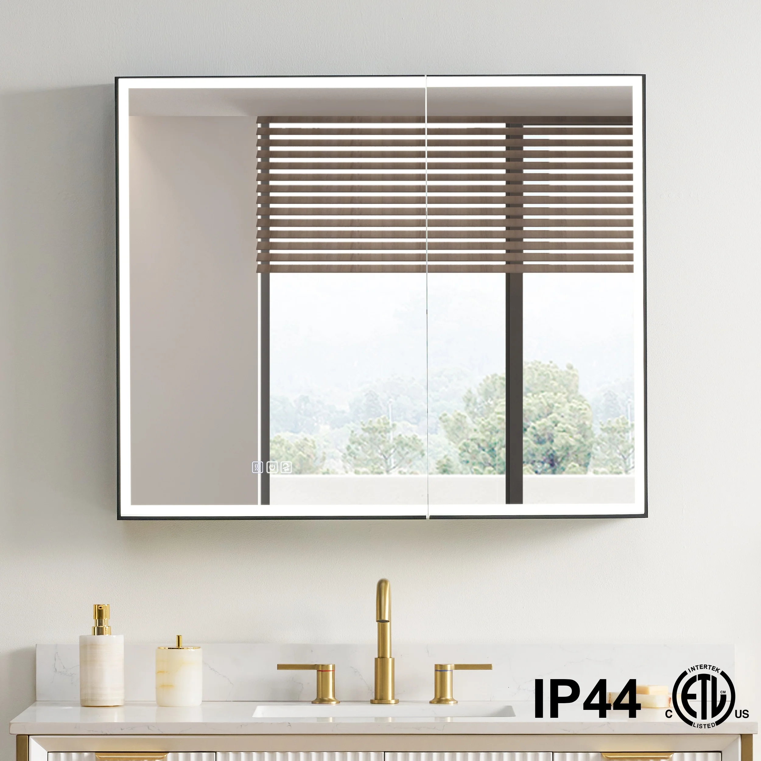 30'' H Recessed Or Surface Wall Mounted LED Mirror Cabinet With Mirror And Adjustable Shelves,Black Frame