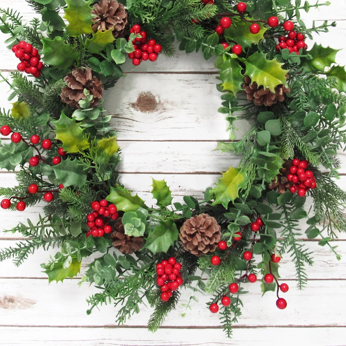 Artificial Mixed Holly Berry Pine Cone Eucalyptus & Pine Christmas Wreath 22in - 22