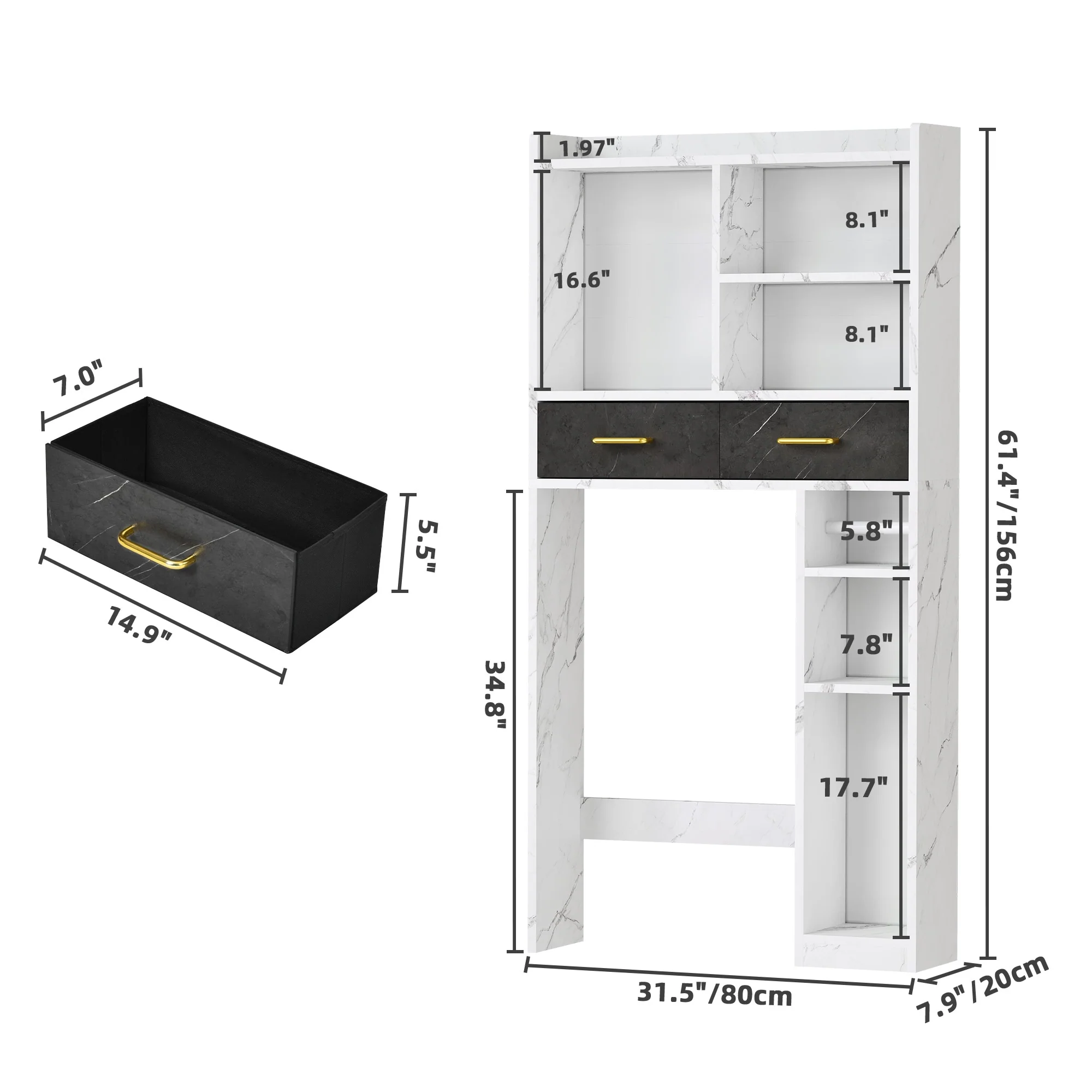 Moasis Bathroom Over The Toilet Storage Cabinet Organizer With 2 Drawer and Shelves
