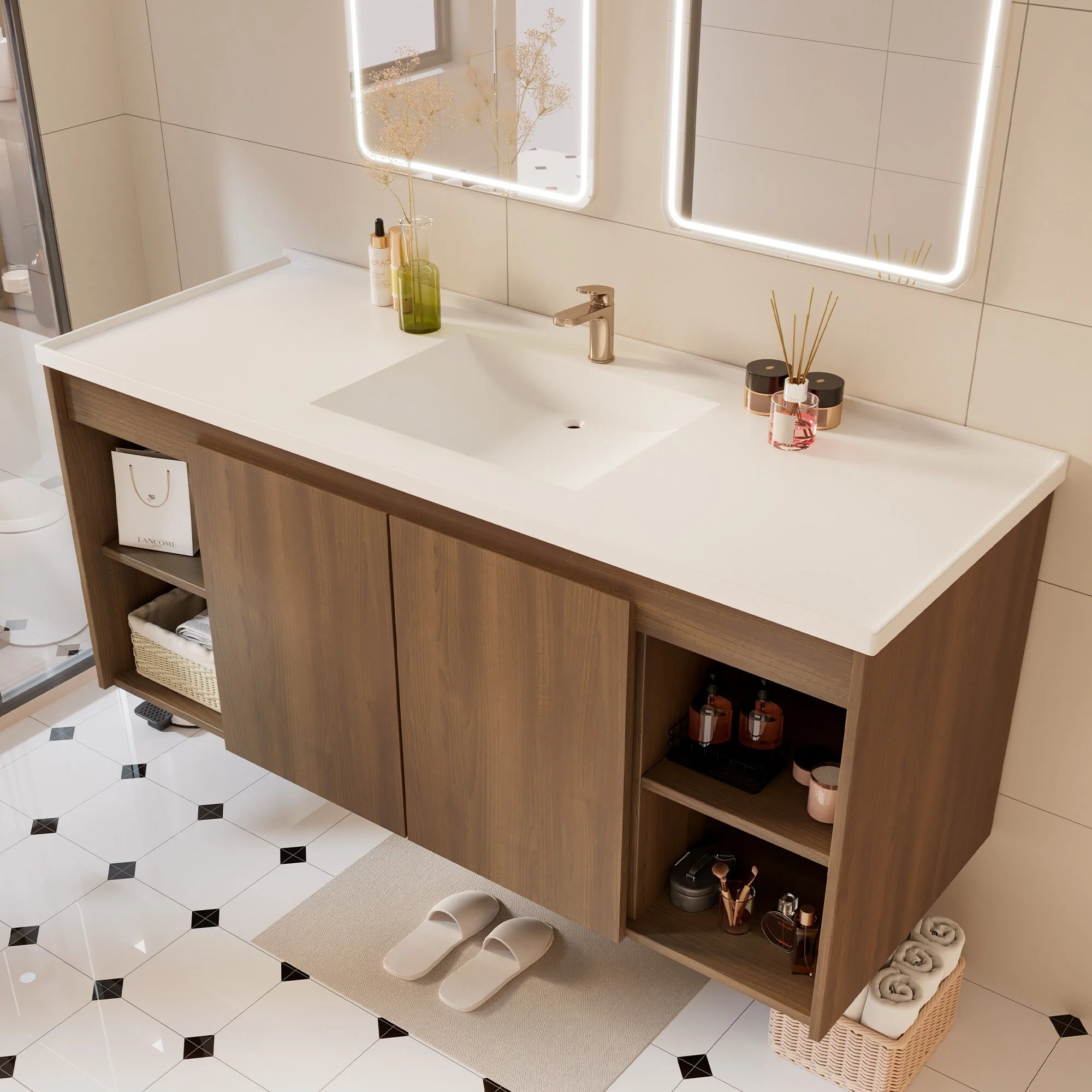 48-Inch Wall-Mounted Modern Bathroom Vanity with Single Sink – Sleek MDF Construction for Contemporary Spaces