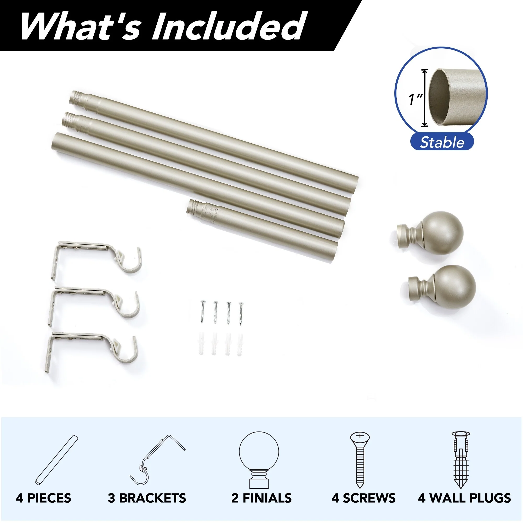 Deconovo 1 Inch Window Curtain Rod