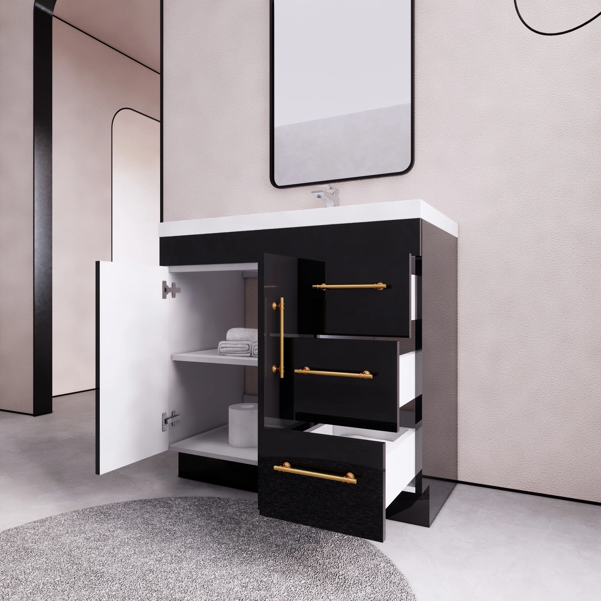 Eliza 36 Freestanding Vanity (Right Drawers) with Single Sink