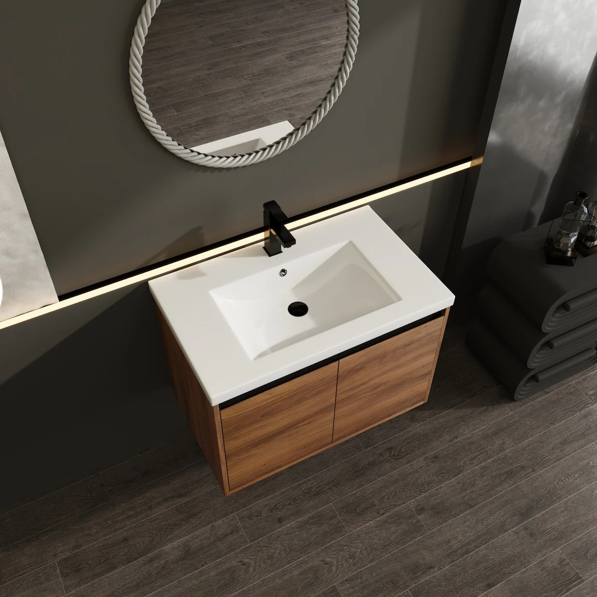 Bathroom Vanity with Resin Countertop Sink & 2 Doors