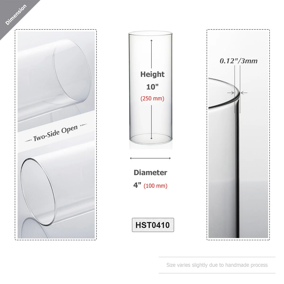 Clear Glass Cylinder Hurricane Chimney Tube, Candle Cover - 1 Piece