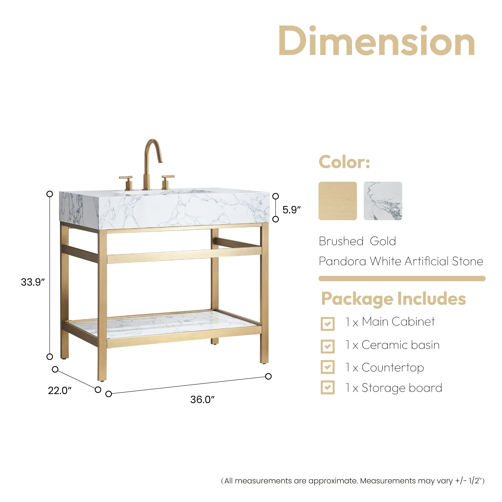 Ecija Bath Vanity, Metal Support with Composite Stone Top, no Mirror