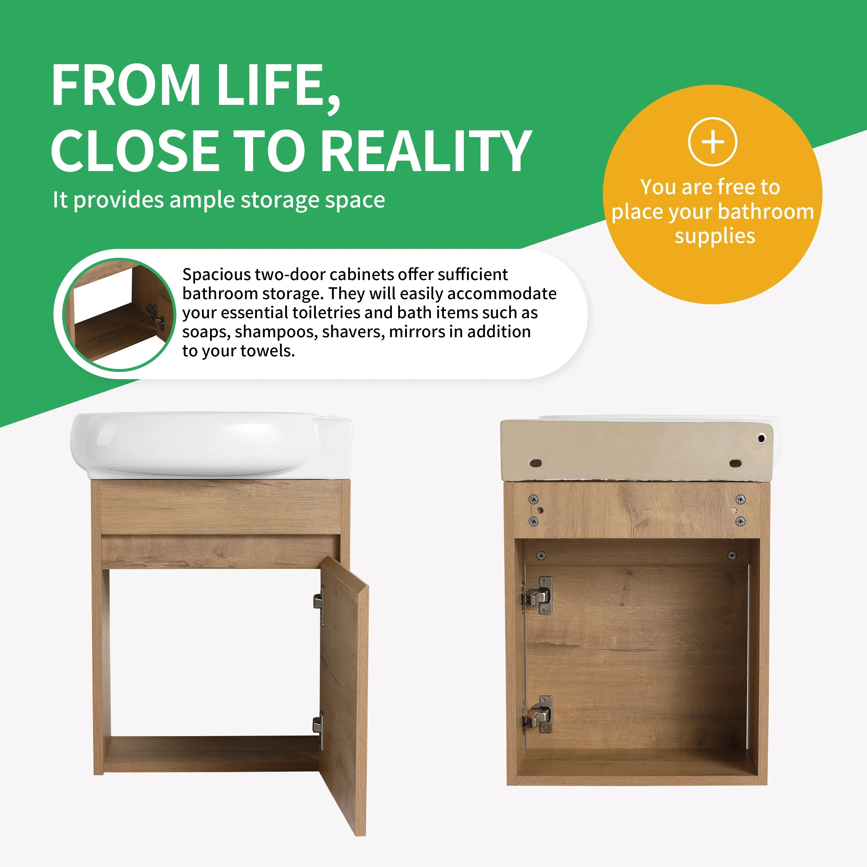 BNK 16/18/23 inch Freestanding/Floating Bathroom Vanity with Single Sink,Powder Room Vanity with Soft Close Door