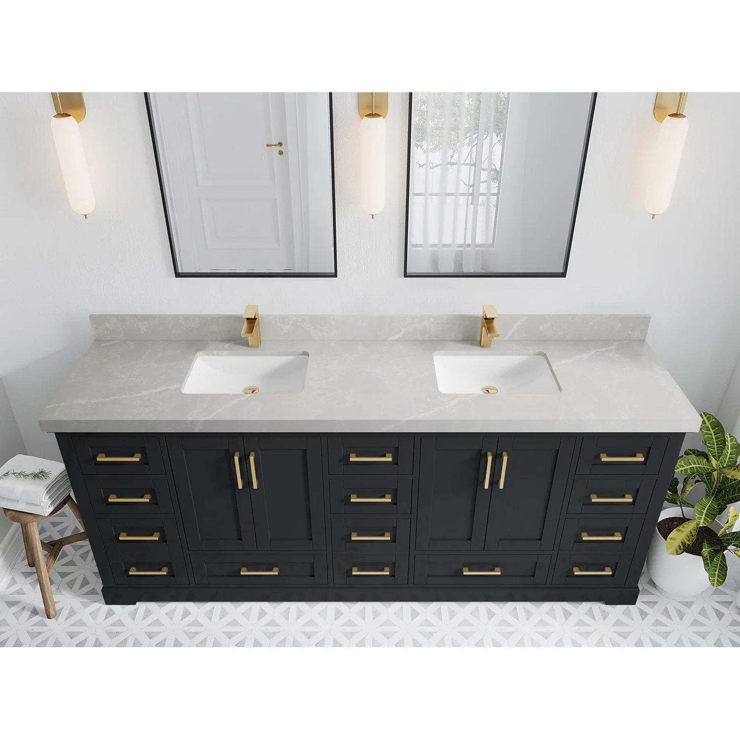 Willow Collection 84 in W x 22 in D x 36 in H Boston Double Bowl Sink Bathroom Vanity with Countertop