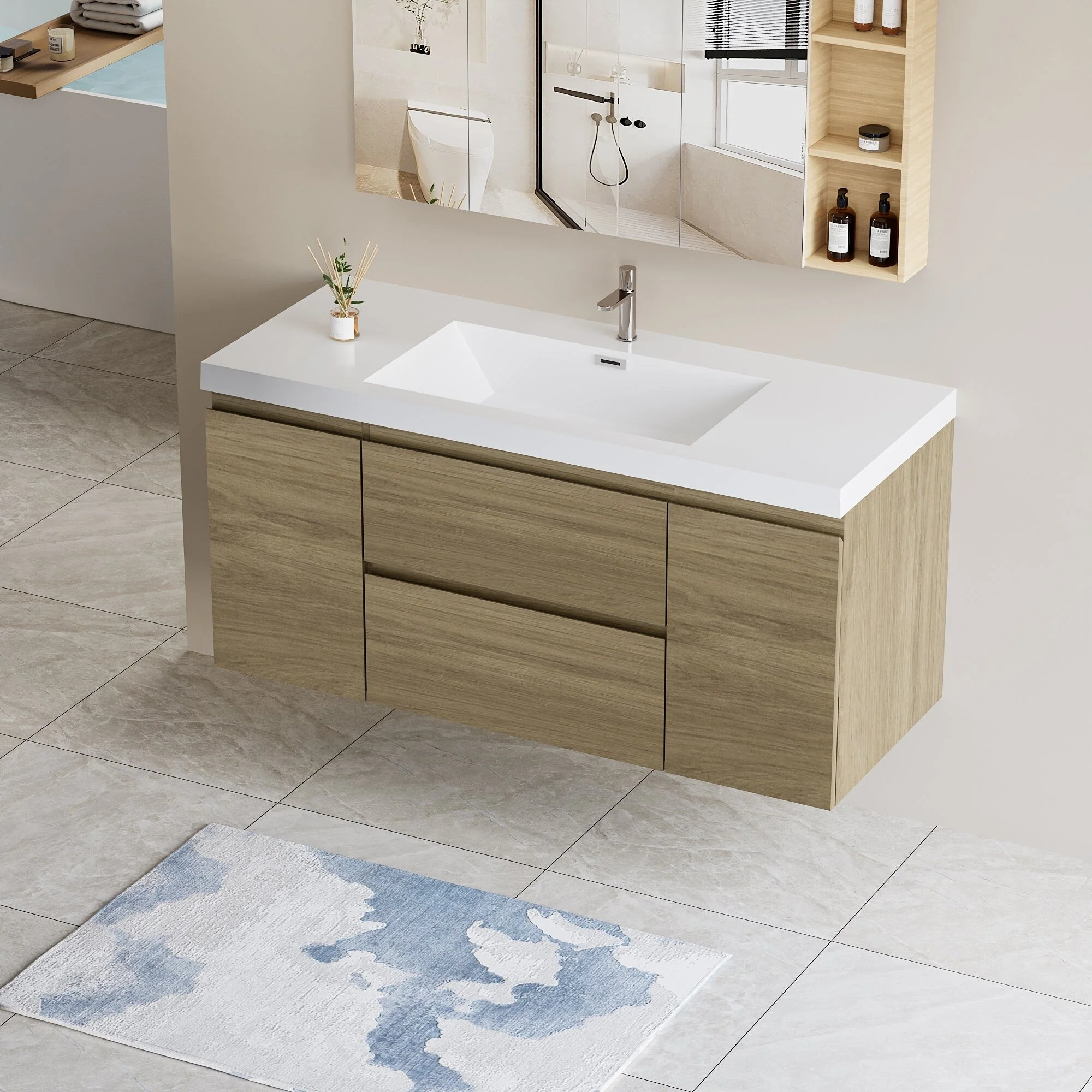 MDF Floating Bathroom Vanity with Integrated Resin Sink